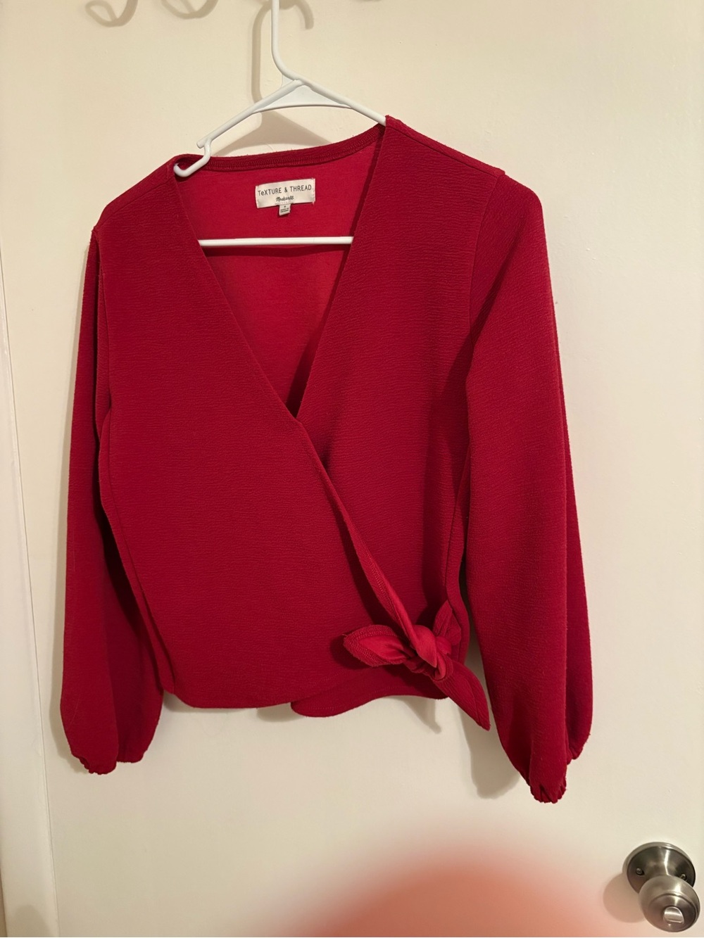 Madewell Texture and Thred Wrap Top, Red Small